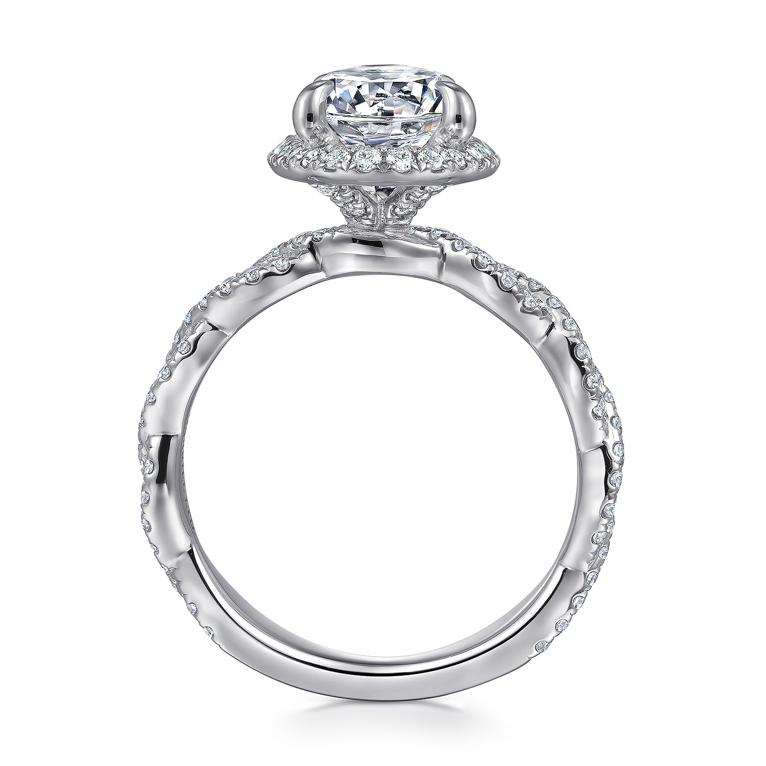 Sharon - 18K White Gold Oval Halo Twisted Diamond Engagement Ring