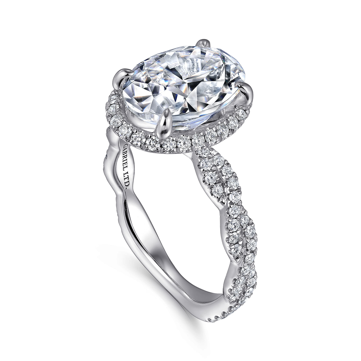 Sharon - 18K White Gold Oval Halo Twisted Diamond Engagement Ring