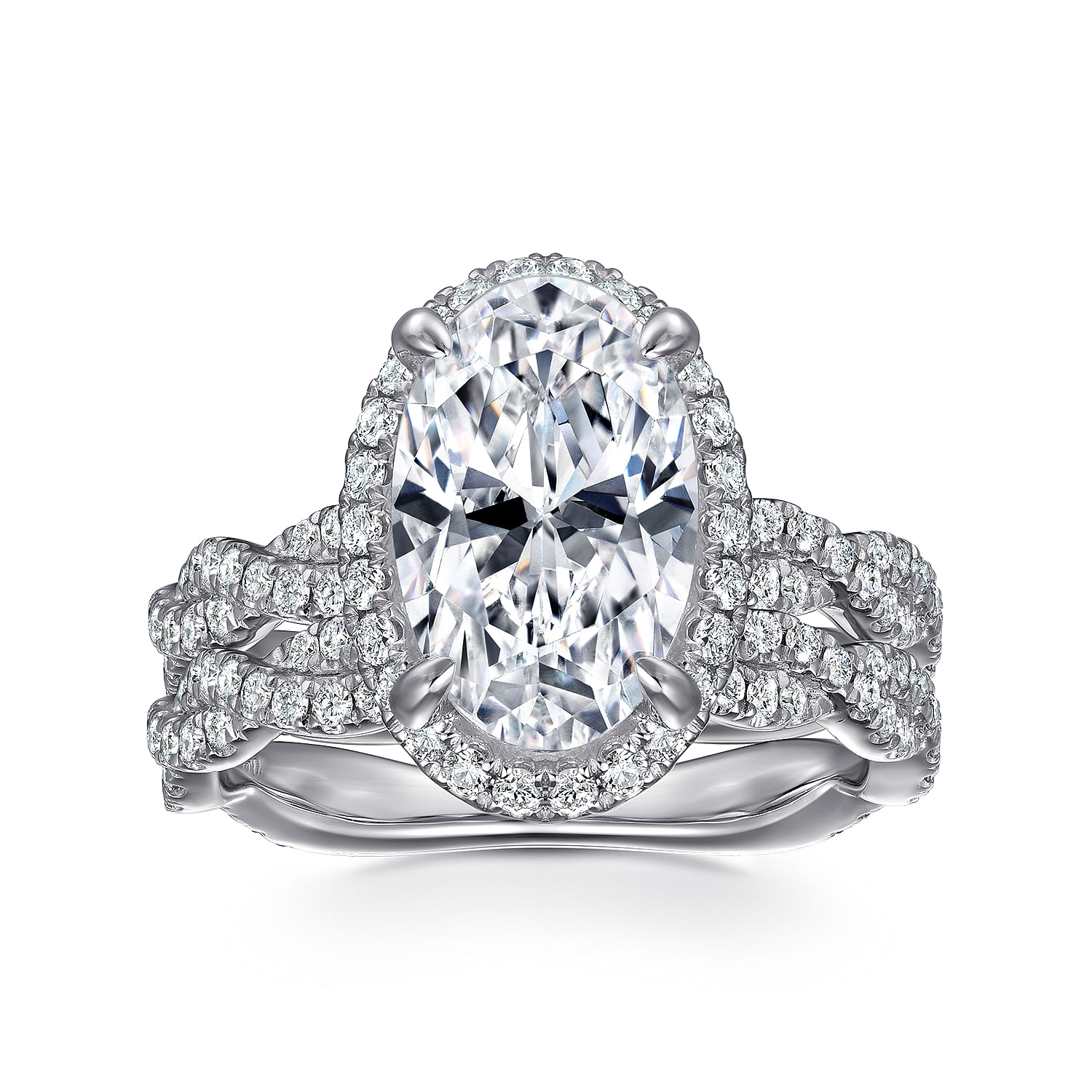Sharon - 18K White Gold Oval Halo Twisted Diamond Engagement Ring
