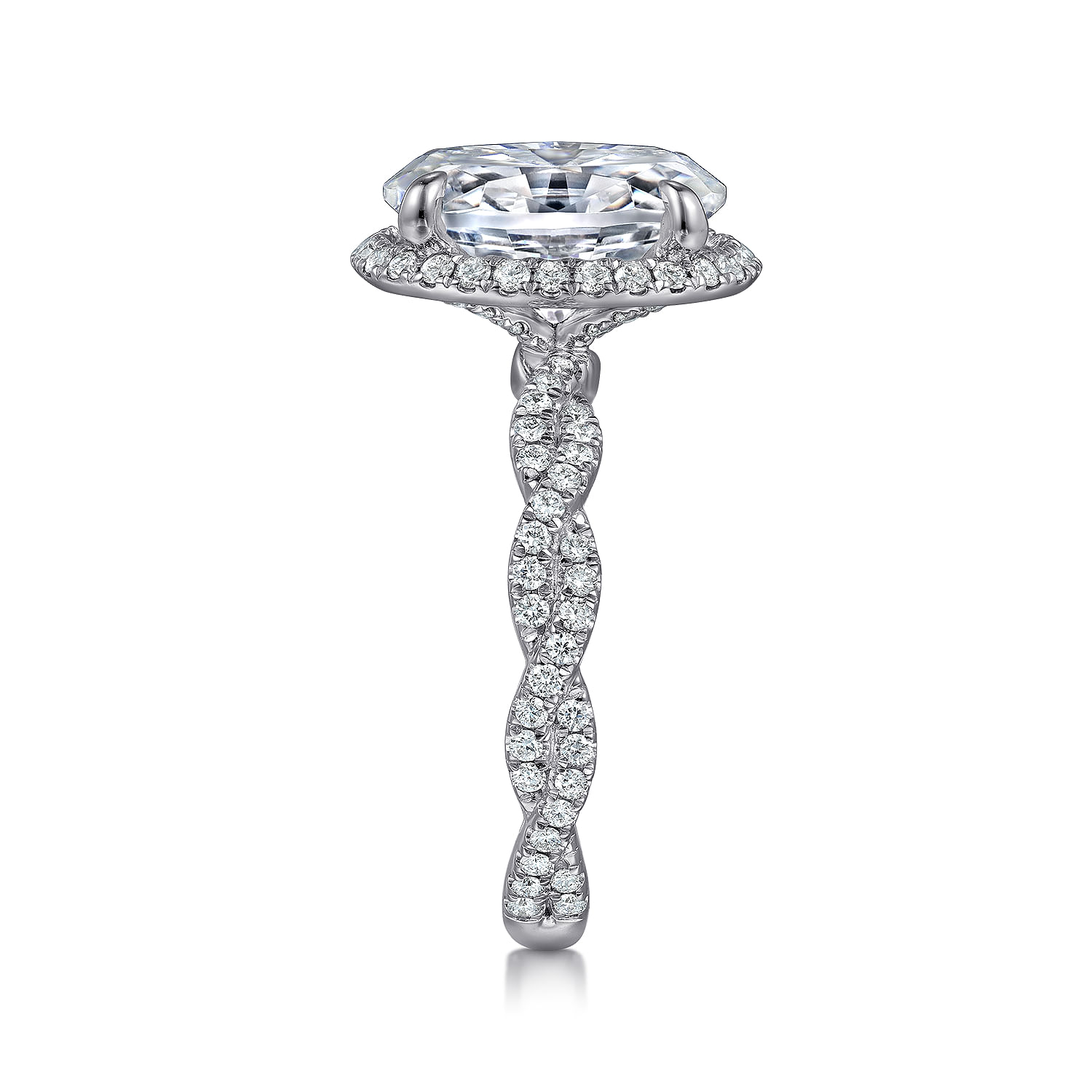 Sharon - 18K White Gold Oval Halo Twisted Diamond Engagement Ring