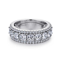 Shaun - Wide 14K White Gold Radiant Cut and Round Diamond Anniversary Band