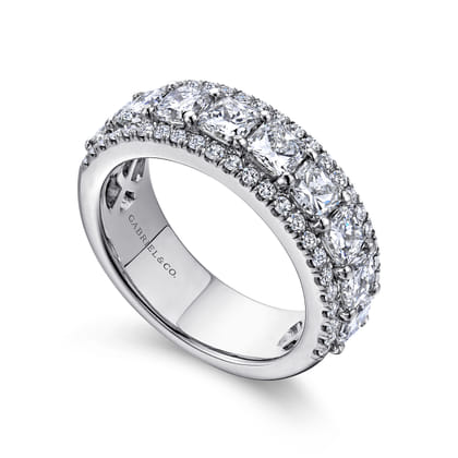 Shaun - Wide 14K White Gold Radiant Cut and Round Diamond Anniversary Band