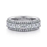 Shaun - Wide 14K White Gold Radiant Cut and Round Diamond Anniversary Band