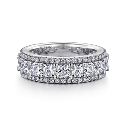 Shaun - Wide 14K White Gold Radiant Cut and Round Diamond Anniversary Band