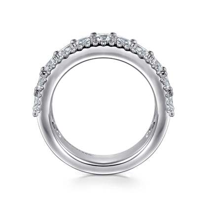 Shaun - Wide 14K White Gold Radiant Cut and Round Diamond Anniversary Band