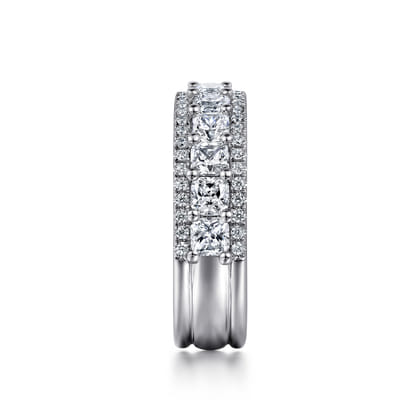 Shaun - Wide 14K White Gold Radiant Cut and Round Diamond Anniversary Band