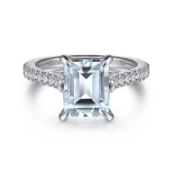 Shayanne - 14K White Gold Emerald Cut Aquamarine and Diamond Engagement Ring