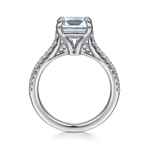 Shayanne - 14K White Gold Emerald Cut Aquamarine and Diamond Engagement Ring
