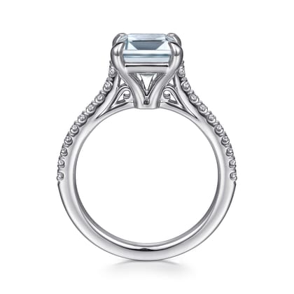 Shayanne - 14K White Gold Emerald Cut Aquamarine and Diamond Engagement Ring