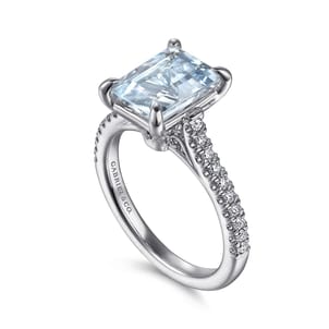 Shayanne - 14K White Gold Emerald Cut Aquamarine and Diamond Engagement Ring