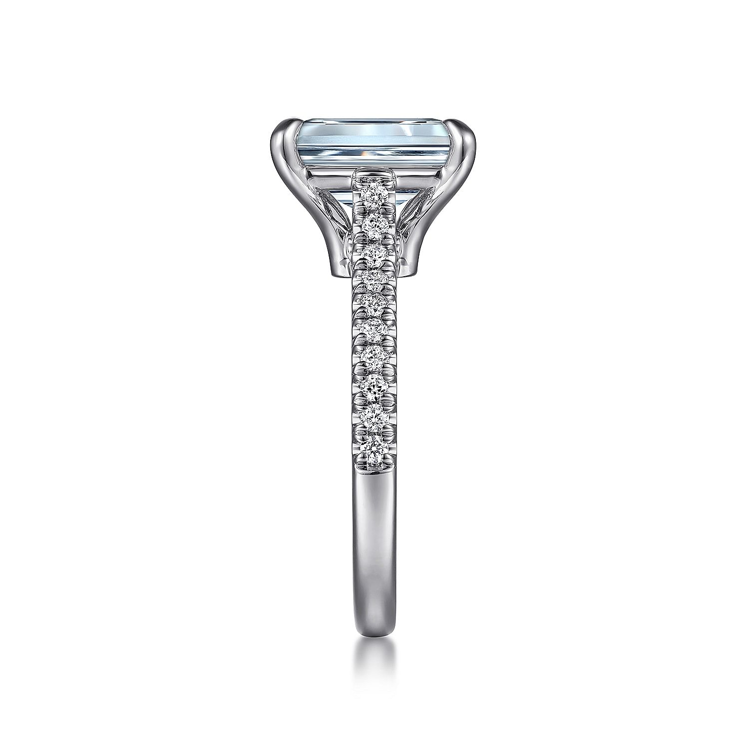 Shayanne - 14K White Gold Emerald Cut Aquamarine and Diamond Engagement Ring