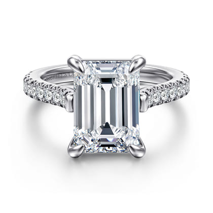 Shayanne - 14K White Gold Emerald Cut Diamond Engagement Ring
