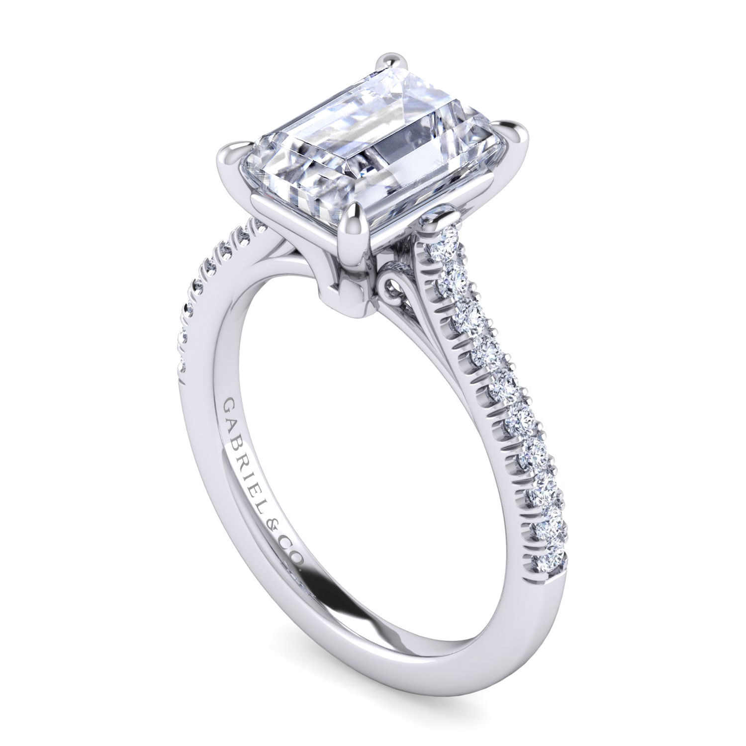 Shayanne - 14K White Gold Emerald Cut Diamond Engagement Ring