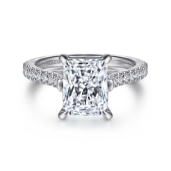 14K White Gold Rectangular Radiant Cut Diamond Engagement Ring