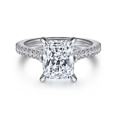 Shayanne - 14K White Gold Rectangular Radiant Cut Diamond Engagement Ring
