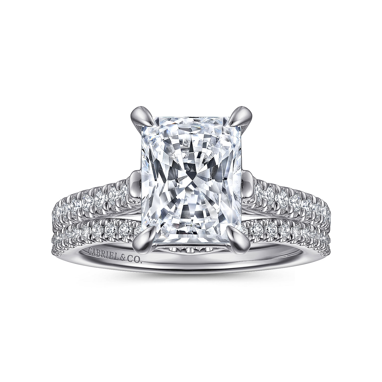 Shayanne - 14K White Gold Rectangular Radiant Cut Diamond Engagement Ring