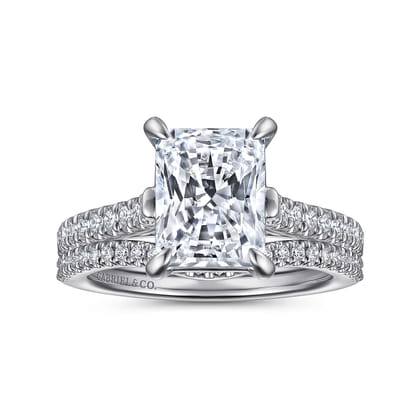 Shayanne - 14K White Gold Rectangular Radiant Cut Diamond Engagement Ring