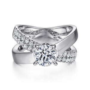 Shayla - 14K White Gold Round Criss Cross Shank Diamond Engagement Ring