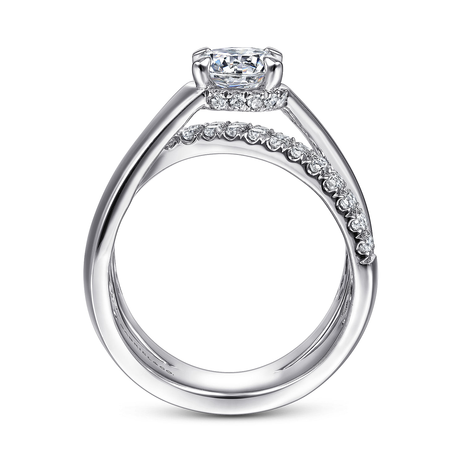 Shayla - 14K White Gold Round Criss Cross Shank Diamond Engagement Ring - 0.55 ct - Shot 2