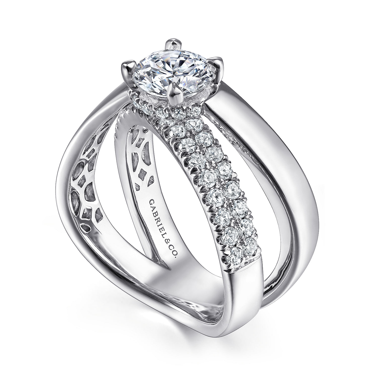Shayla - 14K White Gold Round Criss Cross Shank Diamond Engagement Ring - 0.55 ct - Shot 3