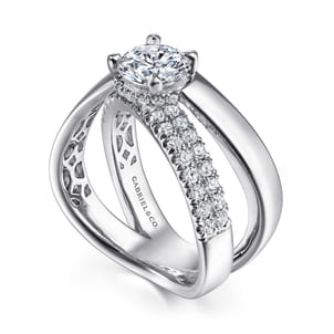 Shayla - 14K White Gold Round Criss Cross Shank Diamond Engagement Ring