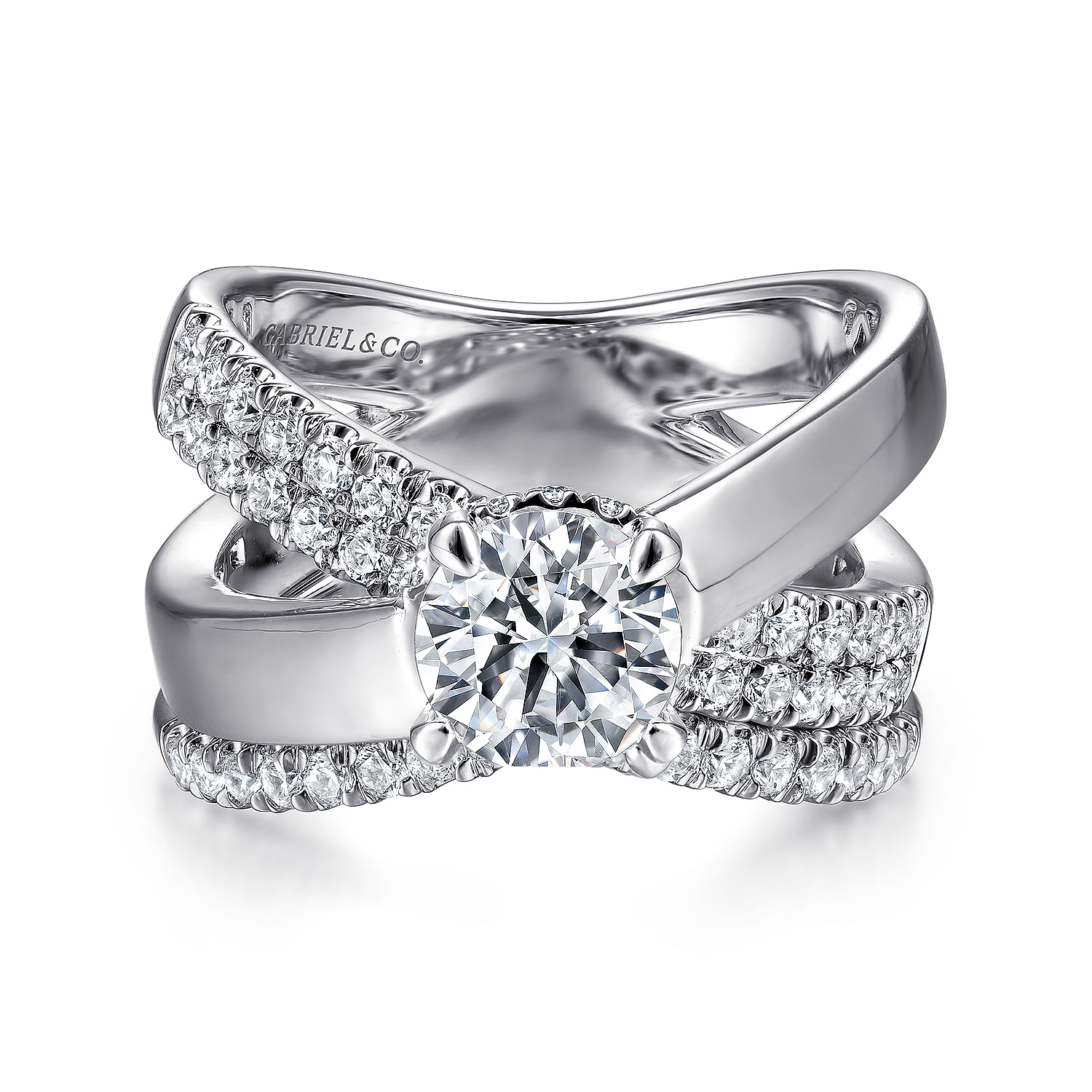 Shayla - 14K White Gold Round Criss Cross Shank Diamond Engagement Ring - 0.55 ct - Shot 4