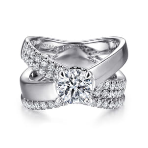 Shayla - 14K White Gold Round Criss Cross Shank Diamond Engagement Ring