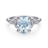 Shira - 14K White Gold Split Shank Oval Aquamarine and Diamond Engagement Ring