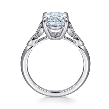 Shira - 14K White Gold Split Shank Oval Aquamarine and Diamond Engagement Ring
