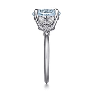 Shira - 14K White Gold Split Shank Oval Aquamarine and Diamond Engagement Ring