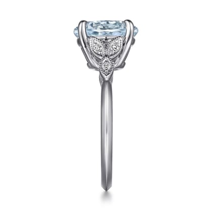Shira - 14K White Gold Split Shank Oval Aquamarine and Diamond Engagement Ring