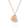 Sideways 14K Rose Gold Engraved Heart Pendant Necklace with Diamond Frame - 0.14 ct