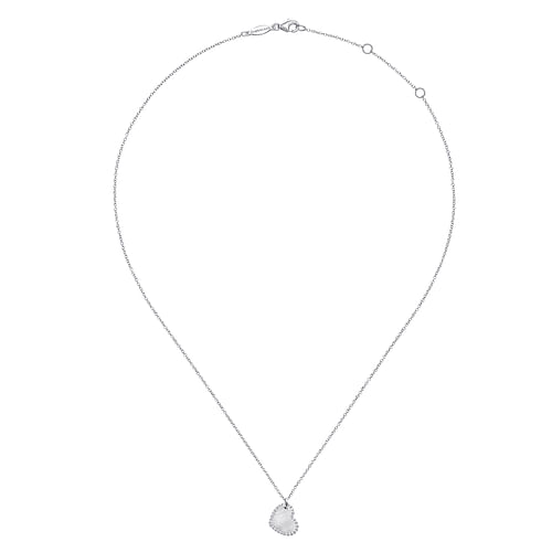 Sideways 14K White Gold Engraved Heart Pendant Necklace with Diamond Frame - 0.14 ct - Shot 3