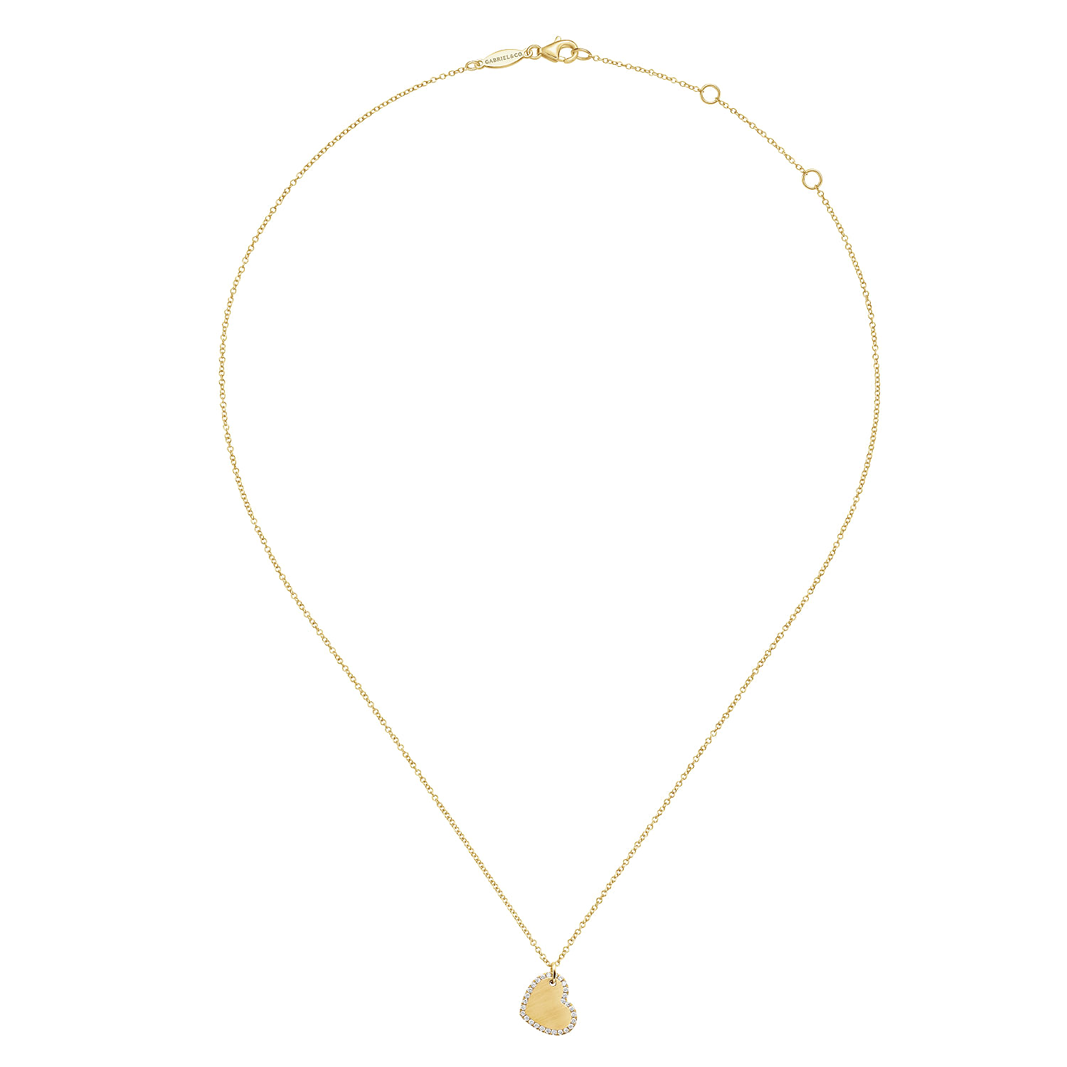 Sideways 14K Yellow Gold Engraved Heart Pendant Necklace with Diamond Frame - 0.14 ct - Shot 3