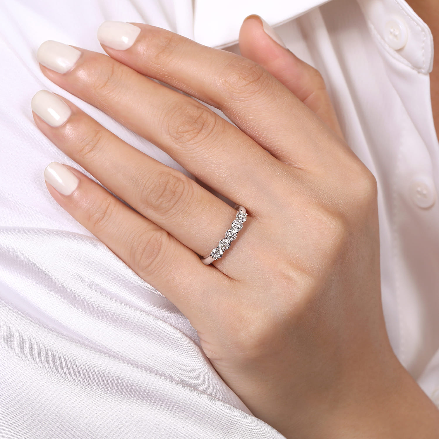 Straight Wedding Ring in 14k White Gold with Round Natural Diamond at Gabriel & Co. - Shot 5