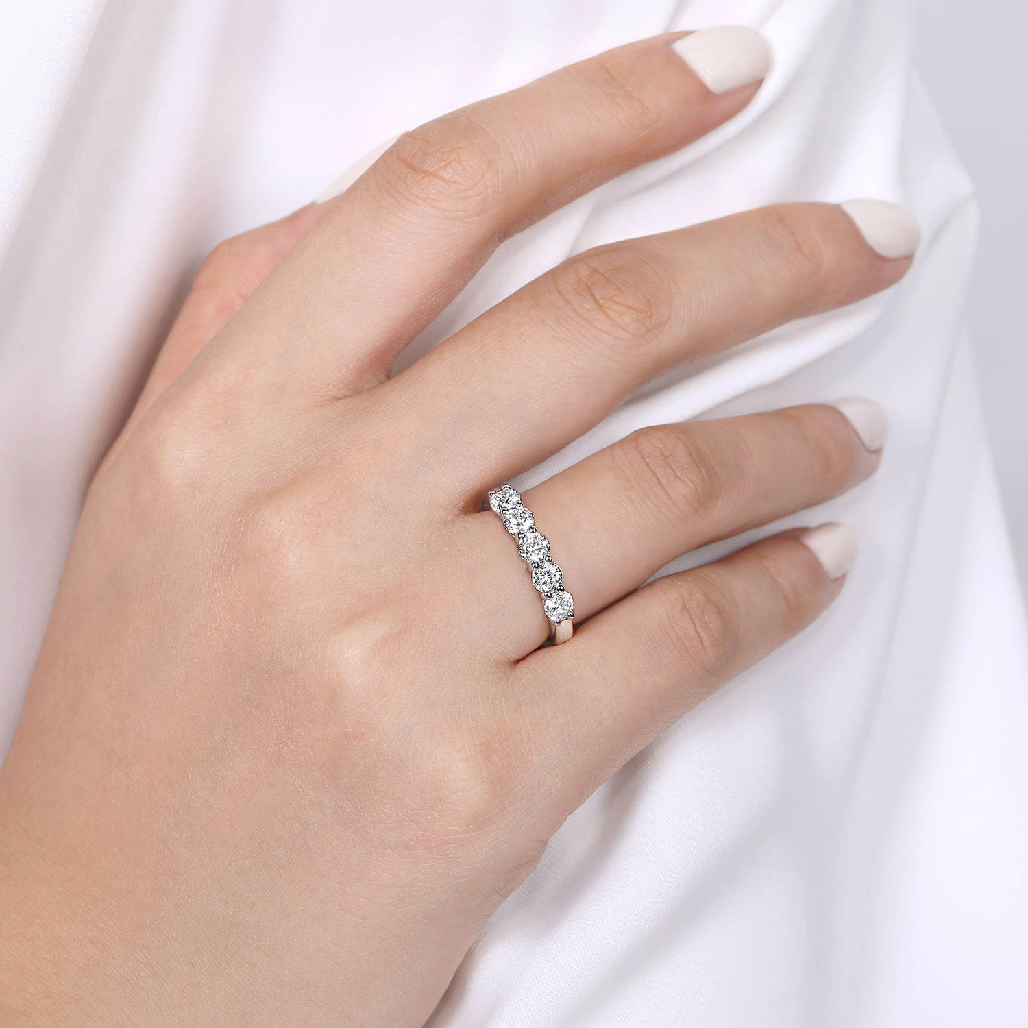 Fancy Wedding Ring in 14k White Gold with Round Natural Diamond at Gabriel & Co. - Shot 5