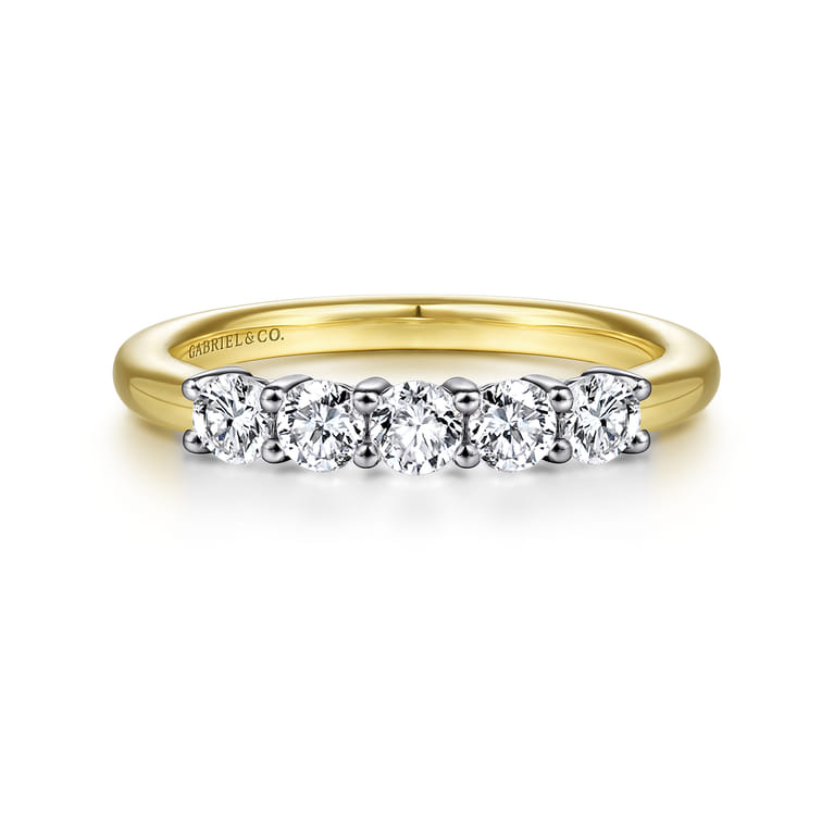 Straight Wedding Ring in 14k Yellow/white Gold with Round Natural Diamond at Gabriel & Co. - Shot 1