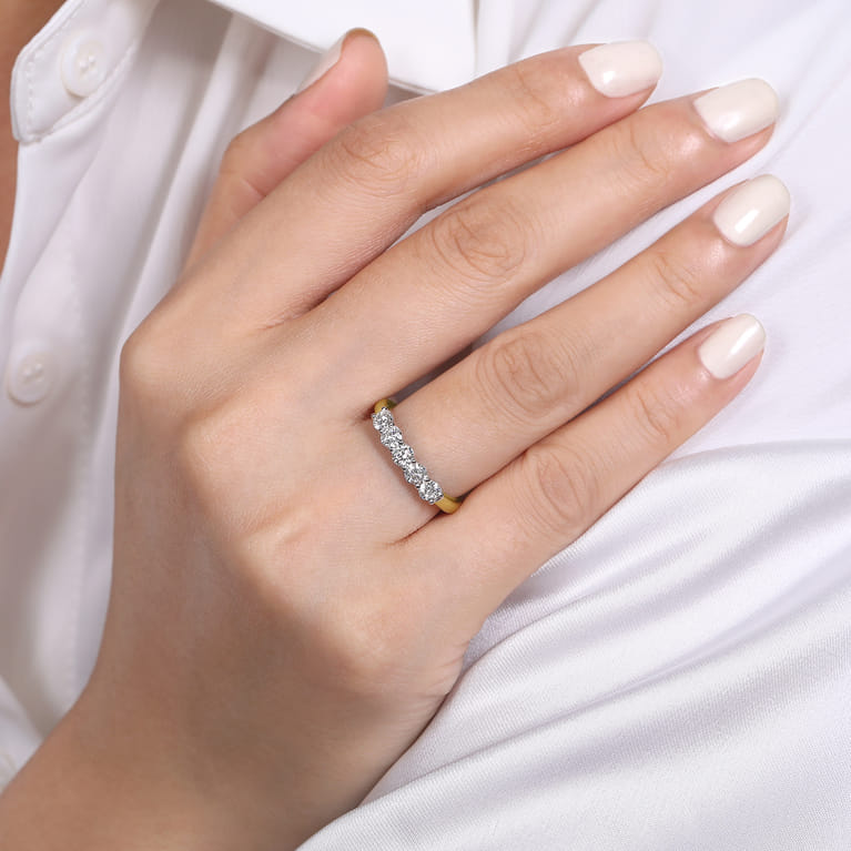 Straight Wedding Ring in 14k Yellow/white Gold with Round Natural Diamond at Gabriel & Co. - Shot 5