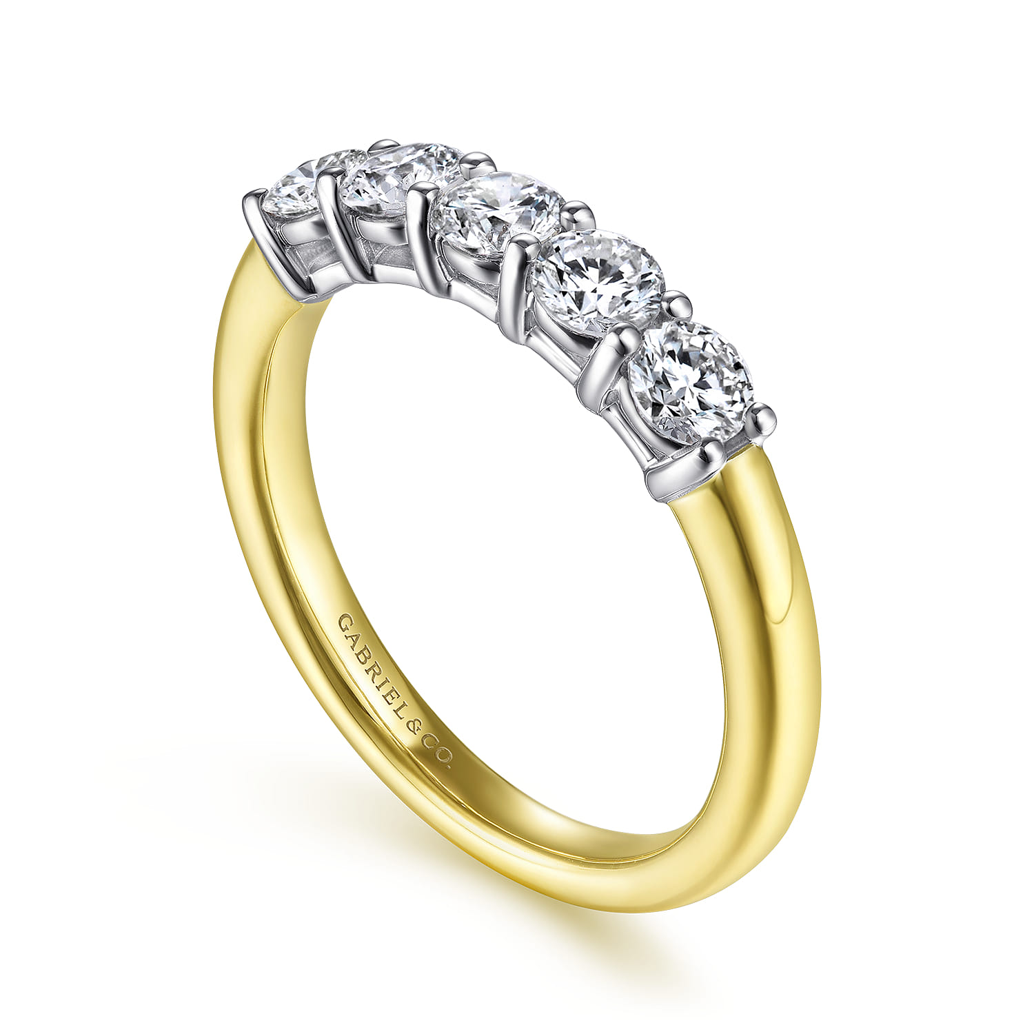 Straight Wedding Ring in 14k Yellow/white Gold with Round Natural Diamond at Gabriel & Co. - Shot 3