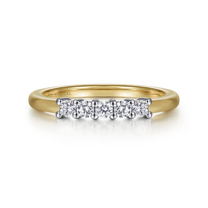 Siena - 14K White-Yellow Gold 5 Stone Shared Prong Diamond Anniversary Band