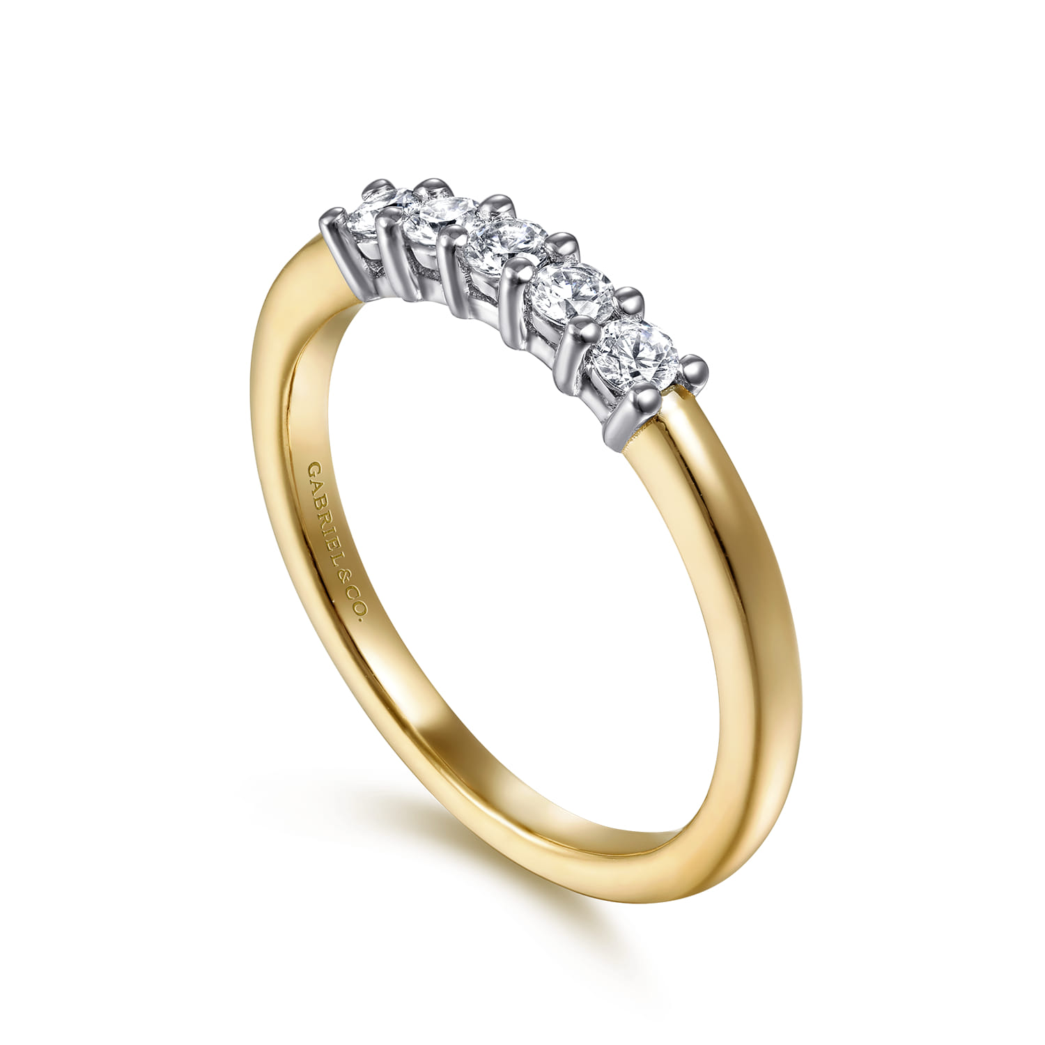 Straight Wedding Ring in 14k Yellow/white Gold with Round Natural Diamond at Gabriel & Co. - Shot 3