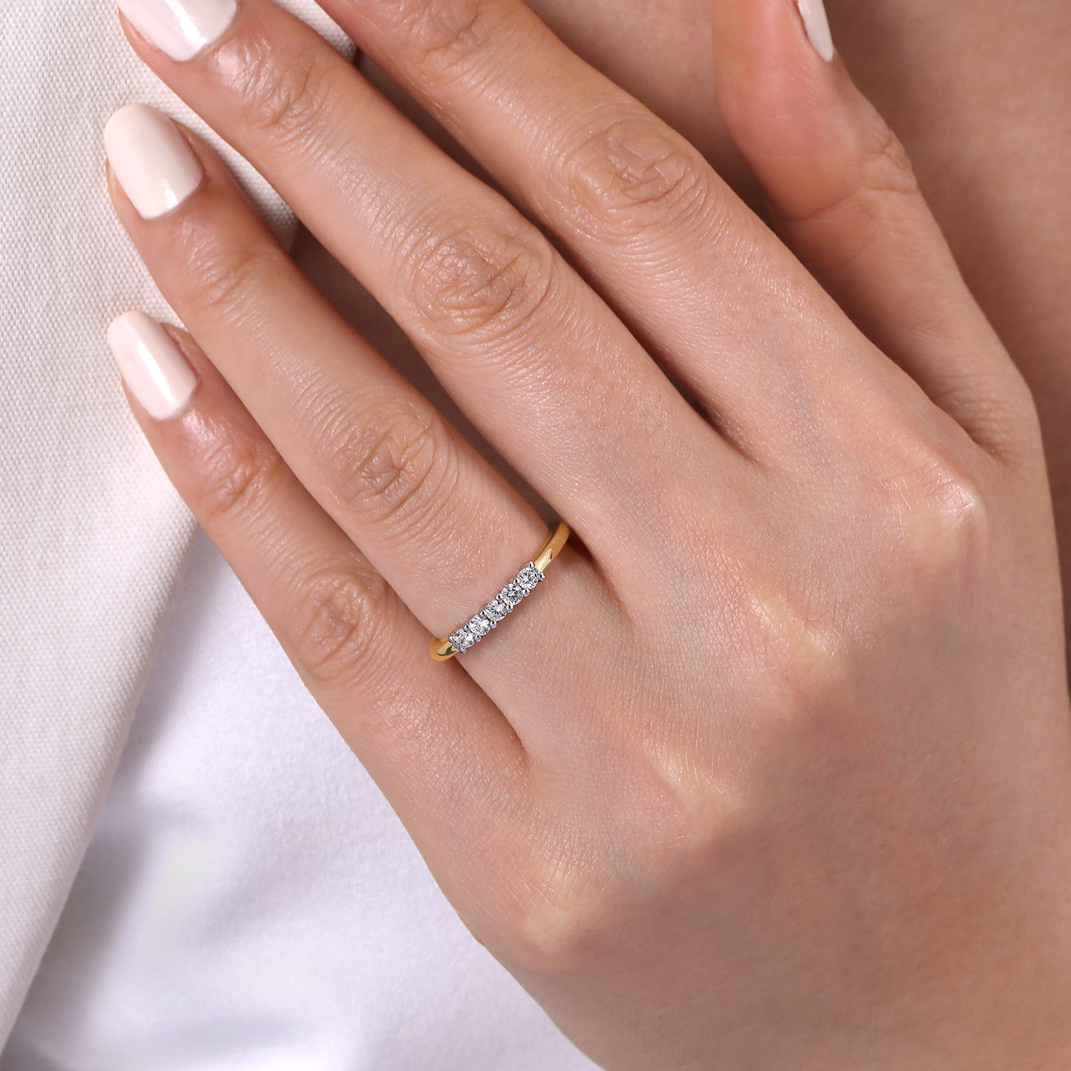 Straight Wedding Ring in 14k Yellow/white Gold with Round Natural Diamond at Gabriel & Co. - Shot 5