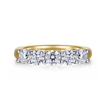 Siena - 14K White-Yellow Gold 5 Stone Shared Prong Diamond Anniversary Band