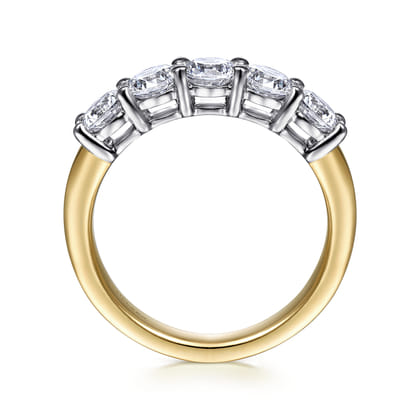 Siena - 14K White-Yellow Gold 5 Stone Shared Prong Diamond Anniversary Band