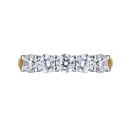 Siena - 14K White-Yellow Gold 5 Stone Shared Prong Diamond Anniversary Band