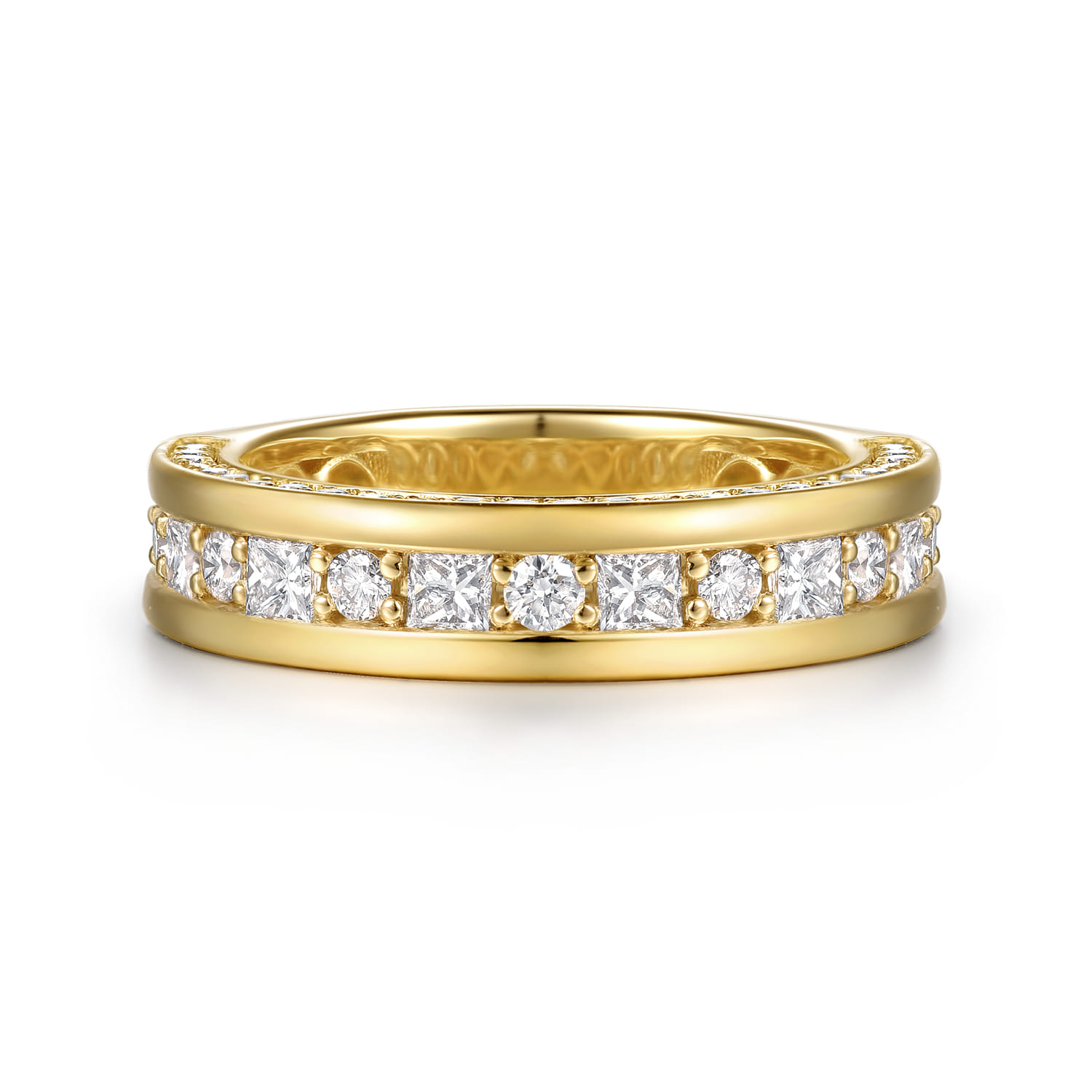 Straight Wedding Ring in 14k Yellow Gold with Princess Cut Natural Diamond at Gabriel & Co. - Shot 1