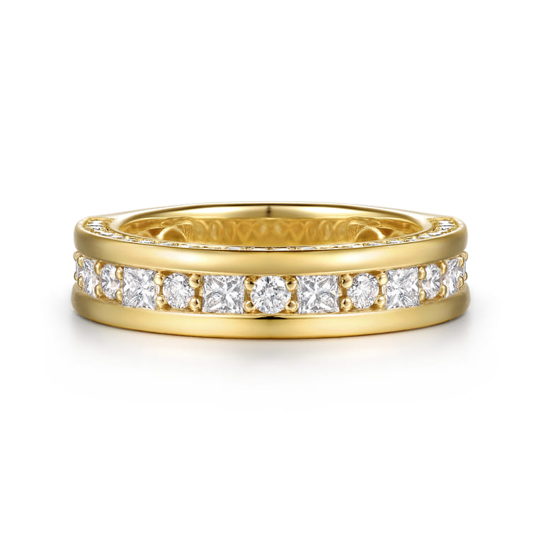 Straight Wedding Ring in 14k Yellow Gold with Princess Cut Natural Diamond at Gabriel & Co. - Shot 1