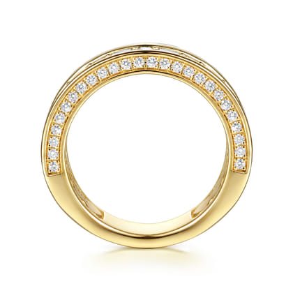 Sienne - 14K Yellow Gold Prong Setting Round and Channel Setting Princess Cut Diamond Anniversary Band