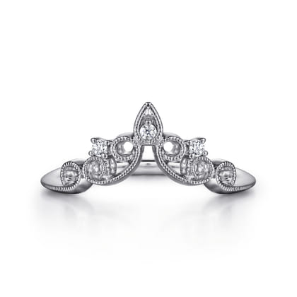 Sierra - 14K White Gold Curved Filigree Diamond Ring