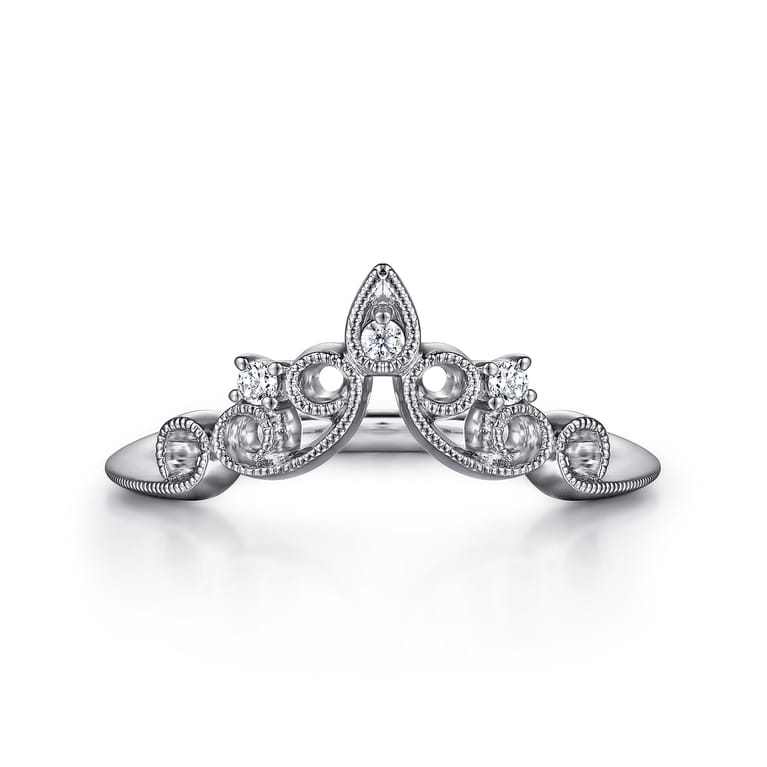 Curved Wedding Ring in 14k White Gold with Round Natural Diamond at Gabriel & Co. - Shot 1